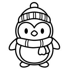 Cute Christmas penguin outline cartoon doodle	
