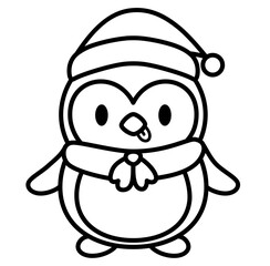 Cute Christmas penguin outline cartoon doodle	
