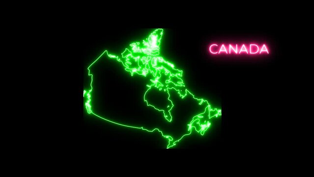 Animated Canada map neon glow blinking for background of technology or business purpose