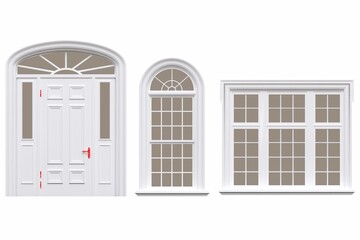 windows in the interior isolated on white background, 3D illustration, cg render