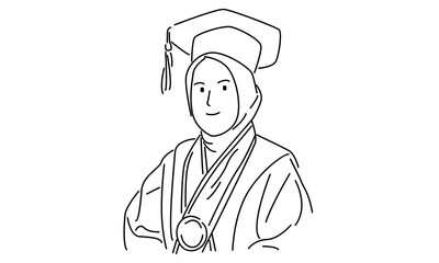 line art of hijab woman celebrating graduation