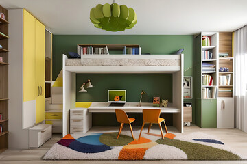 Luxuary Creative Kids Bedroom with Study Table, Interior Design Ideas for Home and Office