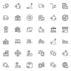 Supply chain line icons set