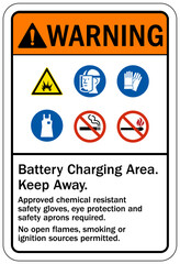 Keep away warning sign and labels battery charging area