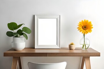Minimal White Picture Frame Canvas Display With Flower in Vase