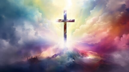 Naklejka premium Cross with Foggy Background and Vivid Colors