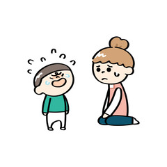 大泣きする子供と困る保育士さん