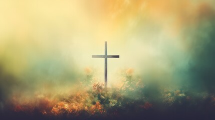 Naklejka premium Cross with Foggy Background and Vivid Colors