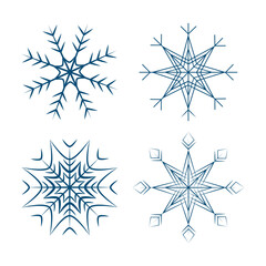 Set of 4 patterned snowflakes. Design elements for Christmas or New Year greetings or invitations