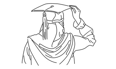 line art of hijab woman celebrating graduation