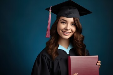 Proud graduate: A joyful student in cap and gown celebrates academic success with a bright smile.