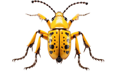 Yellow Color Shiny Longhorn Beetle Isolated on Transparent Background PNG.