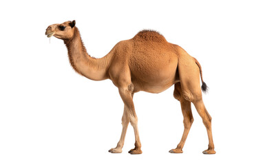 Handsome Long Brown Color Arabian Camel Isolated on Transparent Background PNG.