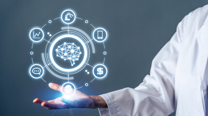 AI (Artificial Intelligence) concept. Deep learning. IoT (Internet of Things). ICT (Information Communication Technology).