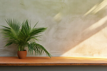 Bright living room with a beautiful tropical houseplant. Home interior featuring green foliage is AI Generative decor.