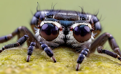 Striking Jumping Spider with Blue Eye Markings