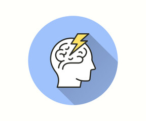 Stroke brain icon with long shadow for graphic and web design.