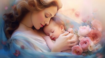 Obraz na płótnie Canvas Motherly Love and Embracing her baby