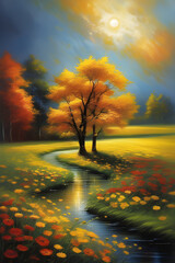 It's a beautiful, ideal landscape image. Generating AI