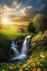 It's a beautiful, ideal landscape image. Generating AI