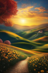 It's a beautiful, ideal landscape image. Generating AI