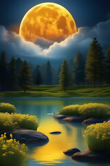 It's a beautiful, ideal landscape image. Generating AI