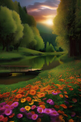 It's a beautiful, ideal landscape image. Generating AI