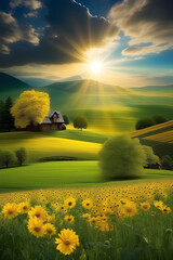 It's a beautiful, ideal landscape image. Generating AI