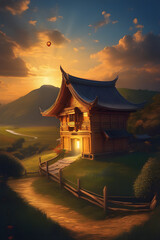 It's a beautiful, ideal landscape image. Generating AI