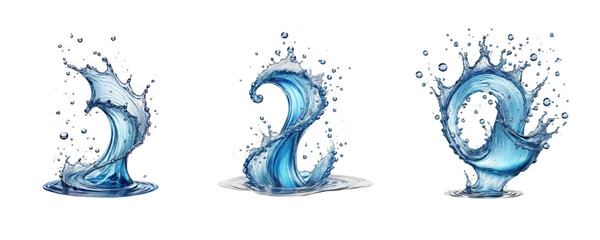 Fototapeta na wymiar Set of Blue water swirl splash with little bubbles isolated on clear png background, liquid flowing in form of wave, with Generative Ai.
