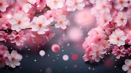 Pink flowers and petals on blurred background