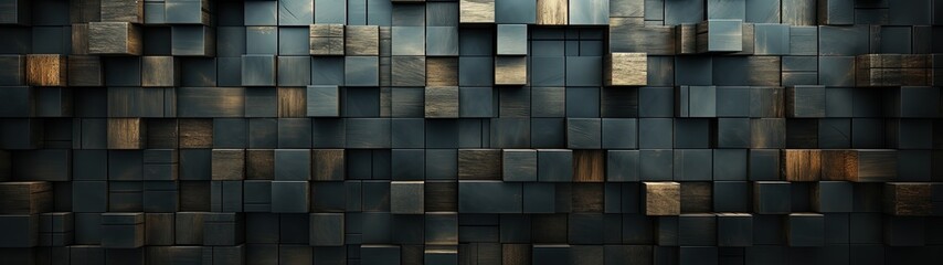 Abstract Background with Square and Cube-shaped Blocks in Black and Brown