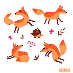 Funny fox set vector illustration