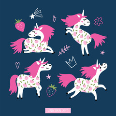 Cute cartoon unicorn collection