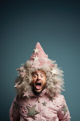 Obraz premium Esprit des Fêtes : Homme en Tenue de Sapin de Noël