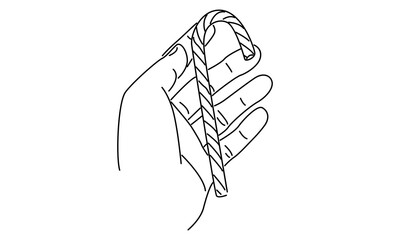 line art of hand holding candy cane