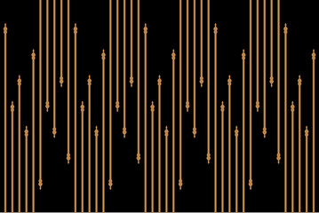 Ornate of vintage style pattern. Design classic of vertical stripes gold on black backgground. Design print for textile, trellis, railling, architecture, interior, fence, textile, wallpaper. Set 93 - obrazy, fototapety, plakaty