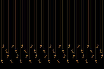Ornate of vintage style pattern. Design classic of vertical stripes gold on black backgground. Design print for textile, trellis, railling, architecture, interior, fence, textile, wallpaper. Set 91 - obrazy, fototapety, plakaty
