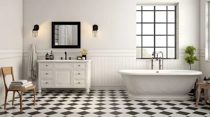 Fotobehang Timeless Checkered Bathroom Tiles. Generative AI © Roman