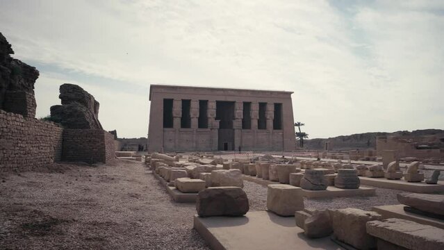 The front facade of the Hathor Temple