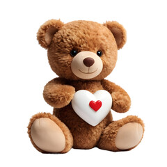 Obraz premium Adorable Teddy Bear Holding a Shiny Red Heart, Symbolizing Love and Affection, Perfect Valentine's Day Gift or Romantic Gesture on Transparent Background