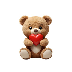 Adorable Teddy Bear Holding a Shiny Red Heart, Symbolizing Love and Affection, Perfect Valentine's Day Gift or Romantic Gesture on Transparent Background