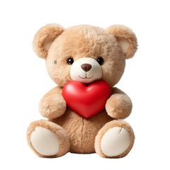 Fototapeta premium Adorable Teddy Bear Holding a Shiny Red Heart, Symbolizing Love and Affection, Perfect Valentine's Day Gift or Romantic Gesture on Transparent Background