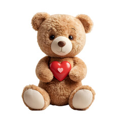 Obraz premium Adorable Teddy Bear Holding a Shiny Red Heart, Symbolizing Love and Affection, Perfect Valentine's Day Gift or Romantic Gesture on Transparent Background