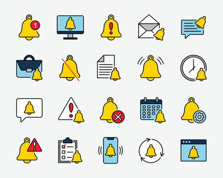 Bell and alarm clock icon vector illustration. Notification and reminder on isolated background. Alert sign concept.