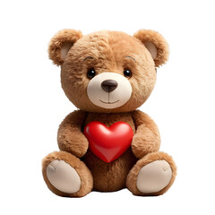 Obraz premium Adorable Teddy Bear Holding a Shiny Red Heart, Symbolizing Love and Affection, Perfect Valentine's Day Gift or Romantic Gesture on Transparent Background