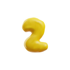 Plasticine yellow number two, vector 3D numeric symbol 2 from dough clay texture, child creation modeling, sculpting