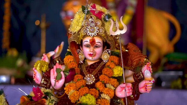 beautiful decorated sri Durga Mata temple in navratri