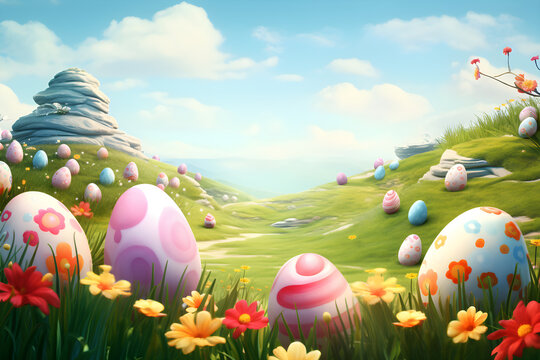 Easter eggs on a meadow