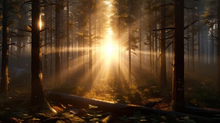 Fototapeta premium Forest Tree with Sunlight Beaming Through